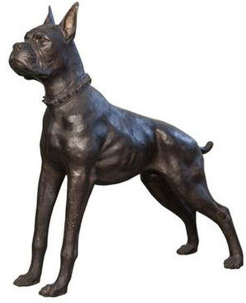 Life size bronze boxer dog standing alert with pointed ears and tail